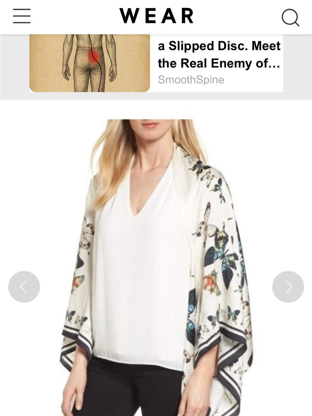 Ted Baker White Butterfly Floral Wrap with Navy Trim